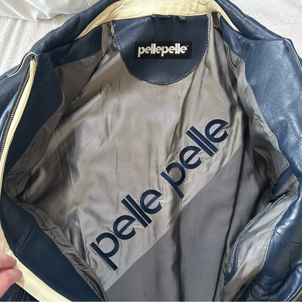 Vintage Pelle Pelle Leather Bomber Jacket with Light Blue Sleeve Panels 90’s - Picture 6 of 9